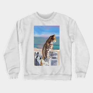 Cat on a fence by the coast Crewneck Sweatshirt